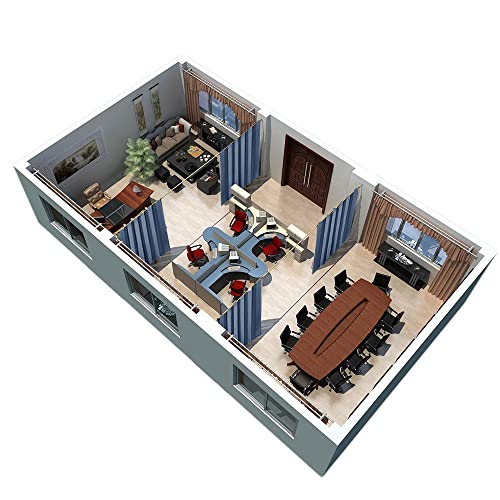 Image of RYB HOME Extra Wide Curtain for Room Divider, Blackout Privacy Soundproof Curtains for Large Window Shared Bedroom Apartment Backdrop Home Theatre Backdrop, Stone Blue, 20ft Wide x 8ft Long
