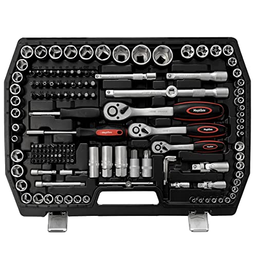Mephisto Steckschlüssel Satz Ratschenkoffer/Umschaltknarre Premium XXL 216-teilig mit Chrom, Vanadium Werkzeug und Bitsatz inkl. Bitaufsatzadpter für Akkuschrauber - 3
