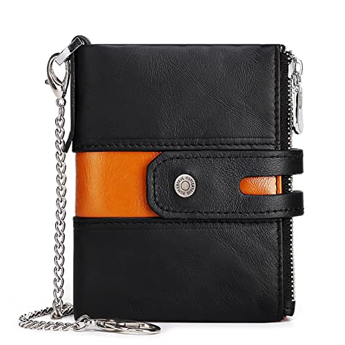 Portefeuille moto en cuir avec chaîne pour homme portefeuille RFID avec poche fermeture éclair