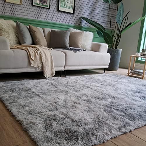 LSXU Rug For Living Room Bedroom, Soft Shaggy Tie-Dye Area Rugs, Plush Fluffy Non-Slip Living Room Rug, Modern Indoor Home Kidsroom Decor Carpet, Dark Grey 120x160 cm