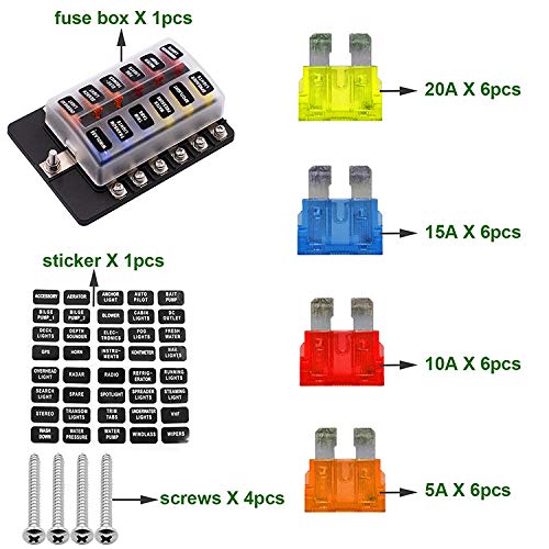 Universal Car Blade Fuse Holder Box 12 Way Fuse Terminal Block with LED Indicator for Car Boat Marine Trike