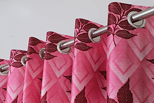 Image of Exporthub 2 Pieces Fancy Design Maroon Flowers Leaf Heavy Quality Polyester Eyelet Window Curtains -Length 5 Feet (EHSPR778 54)