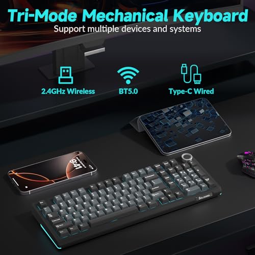 Image of SOLAKAKA KI99 Pro Wireless Mechanical Keyboard with Quiet Switch, Hot Swappable Pre-Lubed Switches with RGB Backlit, Gasket Structure Computer Gaming Keyboard (BlackBlue, Silent Switch)