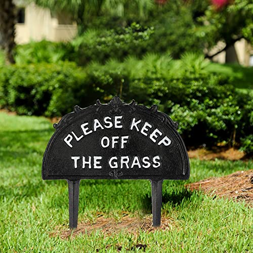 JUXYES Pack of 2 Cast Iron Please Keep Off The Grass Yard Sign Stake, Grass Warning Sign Heavy Metal Grass Stay Off Sign Spike Garden Hose Guides Decorative Stake for Garden Lawn Yard - Thumbnail 7