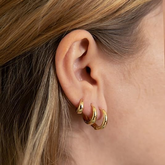 3 Pairs Gold Chunky Hoop Earrings Stantement Huggie Earrings Minimalist Triple Hoops Small Earrings Set Trendy Hypoallergenic Stacks Huggie Jewelry Everyday Wear Earrings - Image 7
