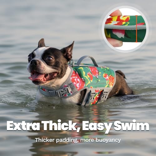 VIVAGLORY High Buoyancy Schwimmweste Hund, Rettungsweste, Hundeschwimmweste für Bootfahren, Schwimmhilfe & Auftrieb, XS, Nordwest Blumen-Grün