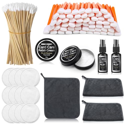 Nuanchu 607 Pcs Card Cleaning Kit Trading Card Repair Kit Includes Cleaning Spray Polishing Paste Cotton Swab Cotton Disc and Microfiber Cloth with Instruction for Scratch Surface Care Tool Accessory
