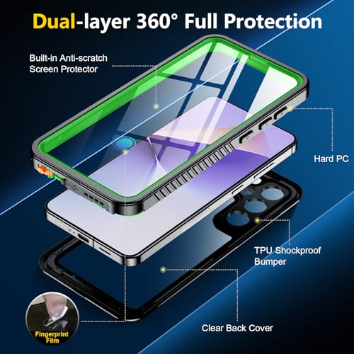 SPIDERCASE for Samsung Galaxy S25 Plus Case Waterproof,Built-in Screen & Camera Lens Protector[IP68 Underwater] [Military Grade Shockproof] Phone Case,Green/Clear - image 5