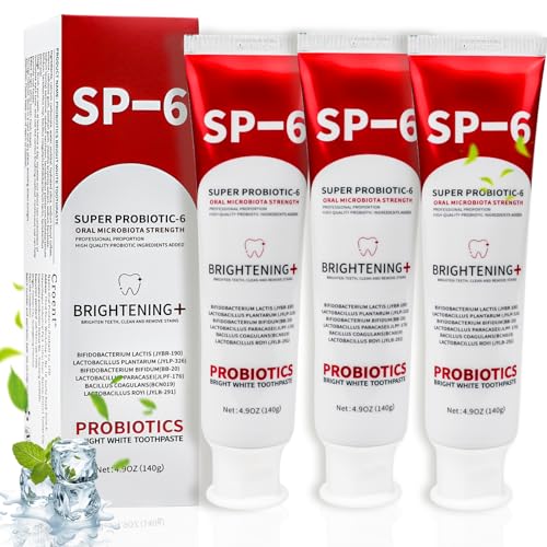 Toivize 3 Stück SP-6 Probiotic Zahnpasta Whitening Zahnpasta mit 6 Probiotika Fluoridfrei & Sanft zu Empfindlichen Zähnen Frischer Atem & Gesundes Zahnfleisch 140g je Tube
