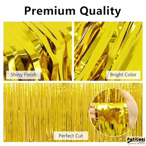 Image of Graduation Decorations Thicken Gold Tinsel Backdrop 4 Pack 13.2x8.2 FT, Foil Fringe Curtains for Wall Decor, Gold Streamers for Birthday, Prom, Hollywood, Anniversary Party Decorations