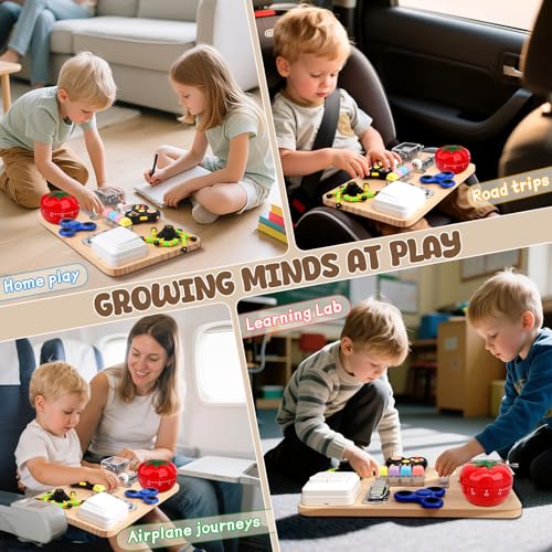 Image of Fidget Spinner Pad Busy Board Toys Robot Fidget Spinner Music Box Switch Latches Keyboard Sensory 11 in 1 Wooden Montessori Travel Activity Board Focus Toy Motor Skills Gift for Girls Boys