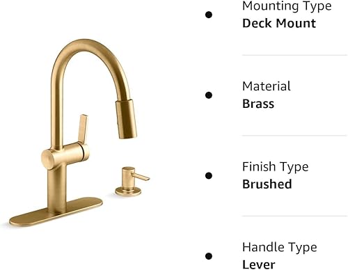 Miniatura 8 de Kohler Koi R22940-SD-2MB - Grifo de cocina extraíble con dispensador de jabón, acabado moderno de latón cepillado vibrante