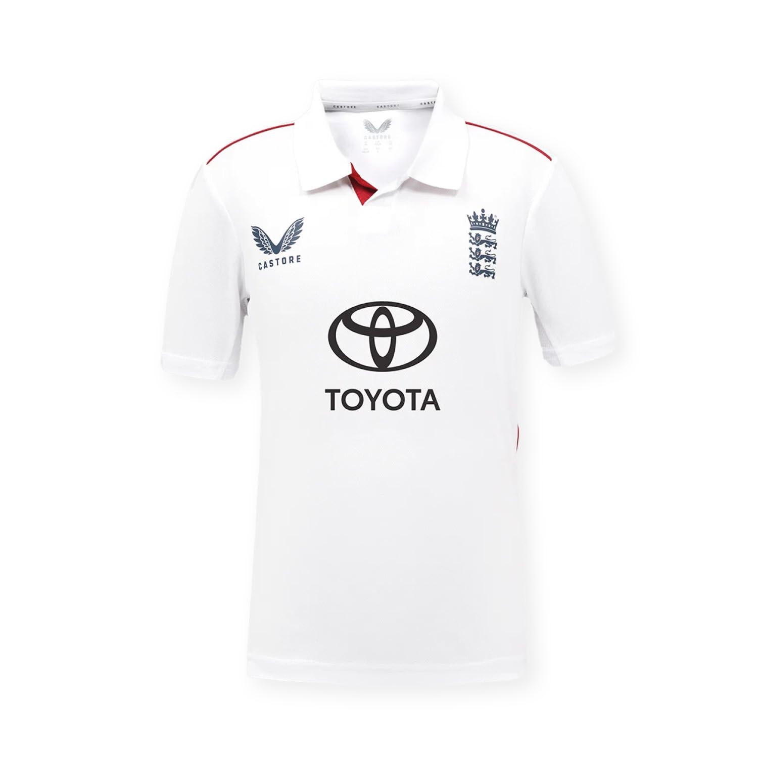 Castore England Cricket Kids ECB Test Replica Short Sleeve Shirt, 7-8Y