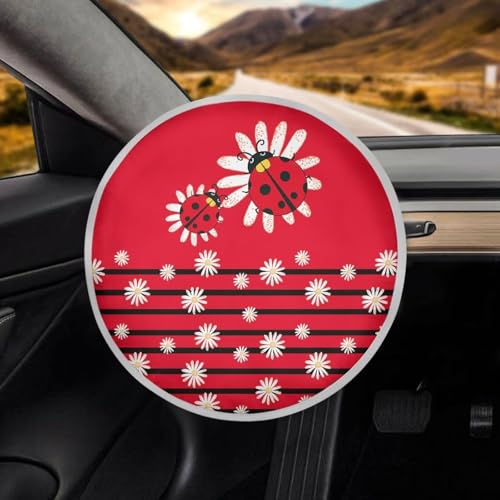 Image of Steering Wheel Cover Sunshade Reflect UV Sun and Heat Ladybug Daisy Car Interior Sunshade Easy Installation Auto Interior Protector Universal for Cars Truck SUV Van