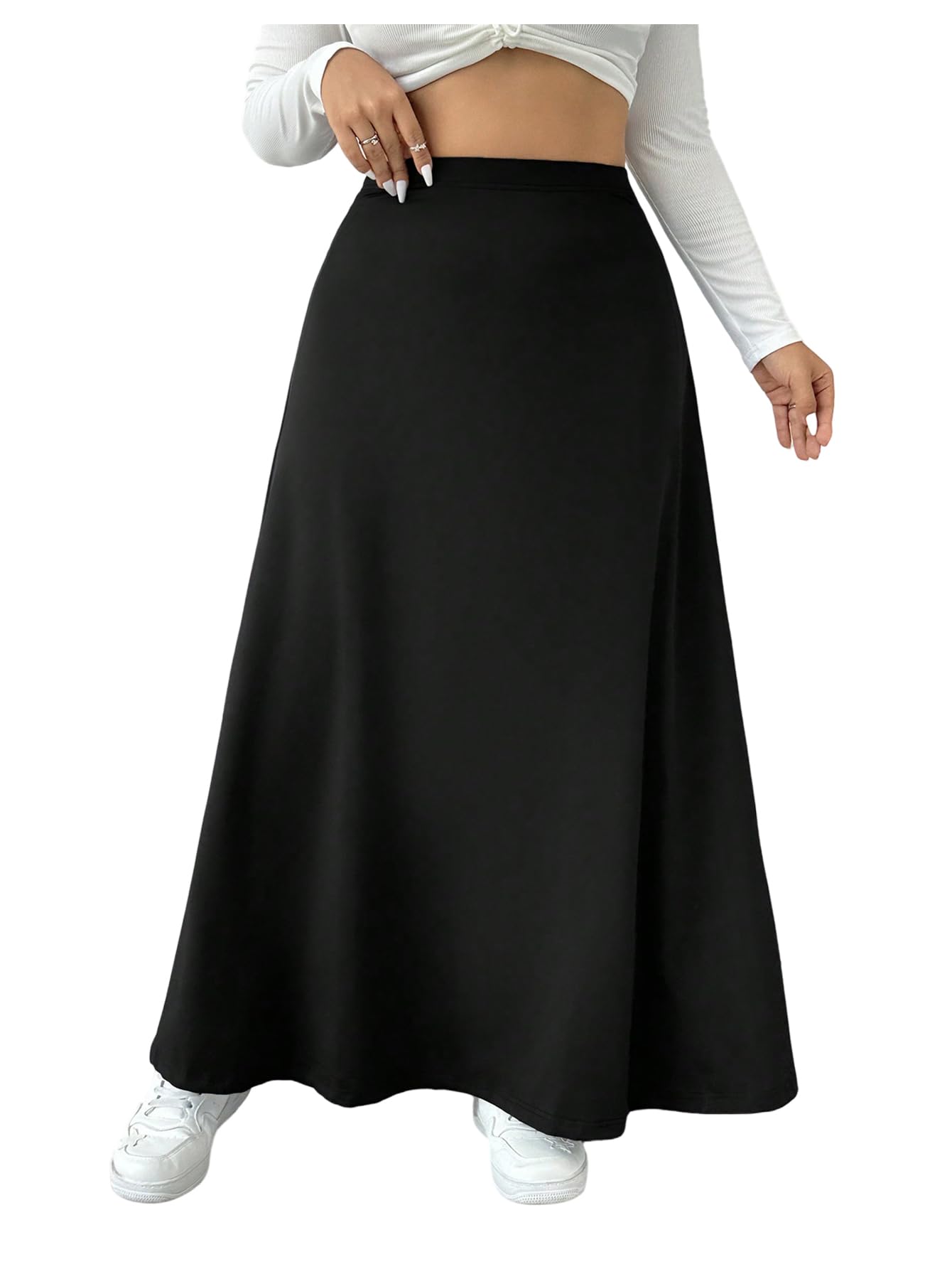 OYOANGLE Womens Plus Size High Waisted A Line Skirt Elegant Flowy Dressy Skirts