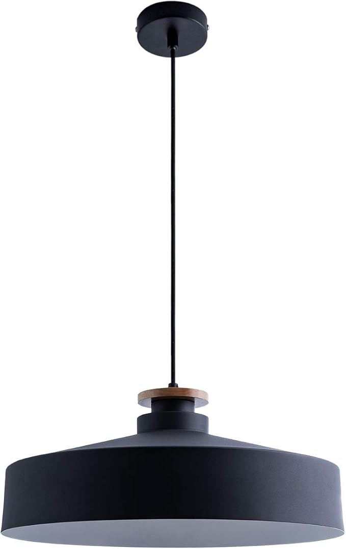 Paco Home Paco Home Hanglamp Pendel Eetkamer Keukenlamp Hang Eettafellamp Scandinavisch 1,5m Textielkabel Inkortbaar Eenvoudige Montage E27, Kleur: Zwart-hout, Type lamp: Design T