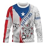 BJQ Puerto Rican Flag Long Sleeve T-Shirt for Men 3D Frog Print Shirt Puerto Rican Graphic Casual Round Neck Long Sleeve Top