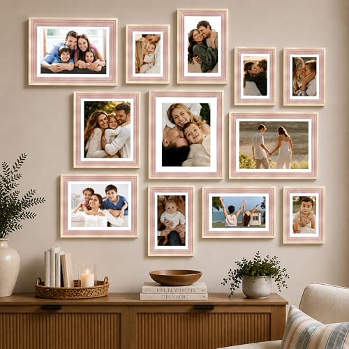 Image of Art Street Pink Collage Photo Frame Set of 13 for Wall Decor | Multi Size Family Picture Frames Gallery Wall Set | Modern Photo Frames for Living Room, Bedroom, Hallway & Home Decoration