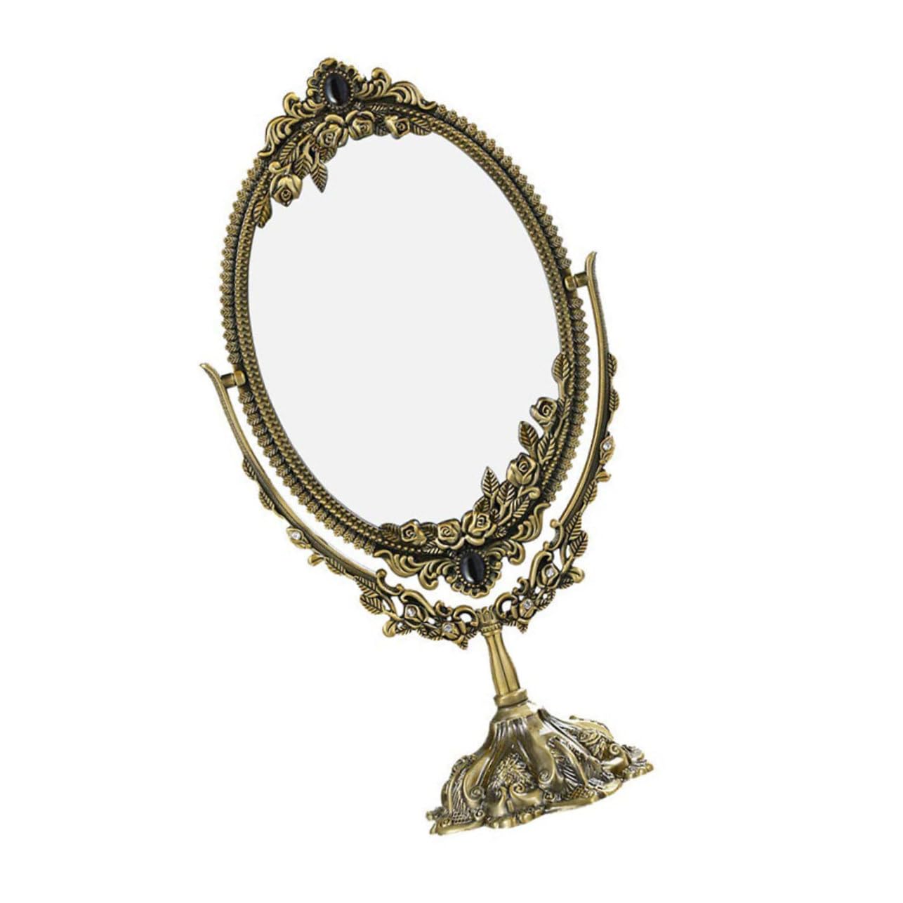 POPETPOP 1 Pc Espejo De Tocador De Escritorio Espejo De Maquillaje Antiguo Maquillaje De Aumento Espejo Giratorio De Doble Cara Espejo De Latón Familiar Espejo Decorativo Metal