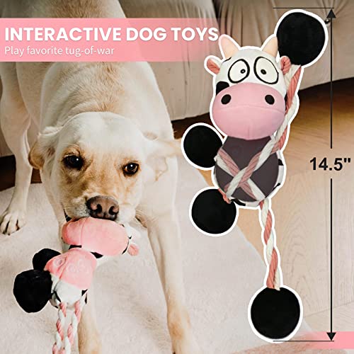 Pleaseedo Squeaky Dog Chew Toys For Large Dogs, Dog Toys, Durable Plush Dog Toys, Tough Stuffed Dog Toys For Large Dogs, Interactive Dog Toys For Medium Dogs, Puppy Toys, Cute Cow Dog Plush Toys #TOP3