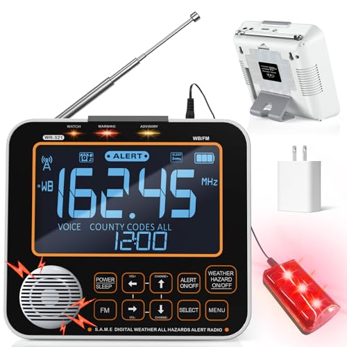 NOAA Weather Alert Radio for Home - S.A.M.E. Localized Programming, 23 Country Codes & 75+ Emergency Alerts NOAA Weather Radio with Battery Backup External Antenna and Warning Light for Home