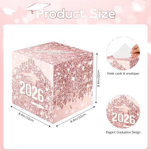 Image of 2026 Graduation Card Box Holder, Foldable Grad Congrat Decoration Box for Girls Women Graduation Party Celebration Pink