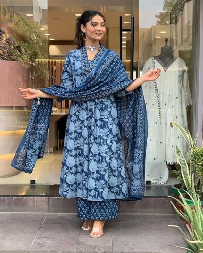 Image of Nermosa A-Line Printed Kurta set for women with Dupatta (IN, Alpha