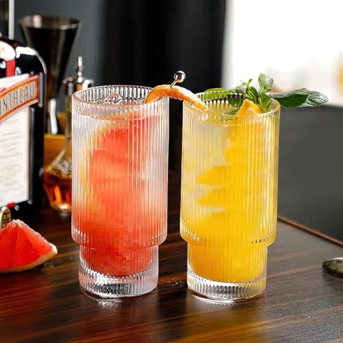 Image of Premium 350 ML Water & Juice Glasses Drinking Glasses,Highball Glasses,Tumblers for Water, Juice, Beer, Cocktail and Mixed Drinks (Set of 6) (Linning - A, 6 Count (Pack of 1))