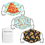 3 Pcs Delicious Pizza Face Mask with 6 Filters，Adjustable Reusable & Washable Comfortable Mask...