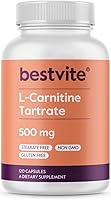 Vista 1 de BESTVITE Tartrato de L-carnitina 500 mg por cápsula (120 cápsulas) - Sin estearatos - Sin OMG - Sin gluten - Apoya la salud del corazón