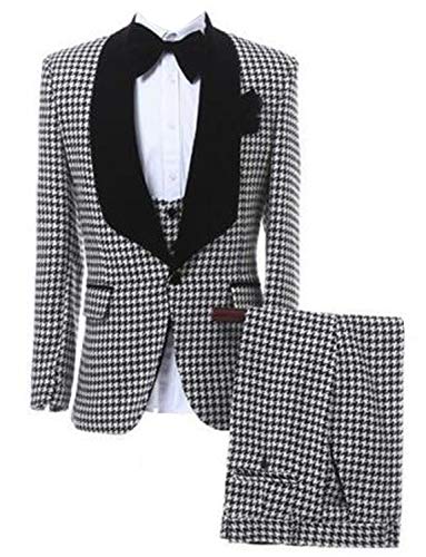 Men's Checked 3 Pieces Suit One Button Houndstooth Dress Party Tuxedo