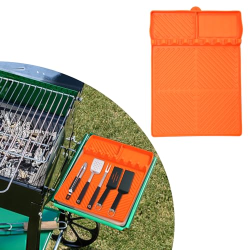 XIHIRCD Silikon Grillwerkzeugmatte für Blackstone, groß Silikon Grillwerkzeugmatte Grillutensilienhaltermatte für Küche Arbeitsplatte Grillzubehör (Orange)