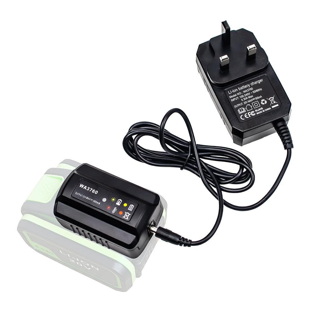 JANRI Replacement charger compatible with Worx 20V WA3551 WA3553 WA3014 WA3641 4PIN Lithium Battery compatible with WA3760 WA3772 WA3880 WA3883 UK plug