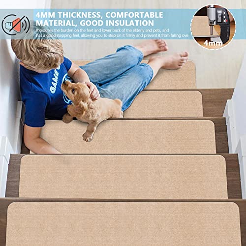 Haodemi Non-Slip Stair Treads Carpet For Wooden Steps, 8X30In Self-Adhesive Stair Treads Mat, Safety Indoor Stair Runner Mats, Anti Slip Stair Rugs For Kids Elders And Dogs, 15Pcs（Beige） #TOP1
