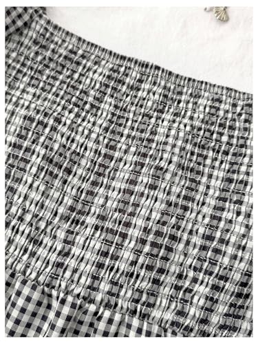 Milumia Girl's Plaid Puff Short Sleeve T Shirt Sweetheart Neck Flared Hem Tops4