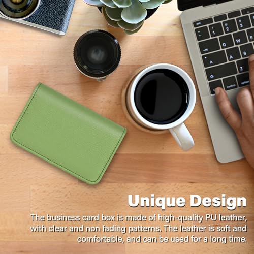 Image of Business Card Holder，PU Leather Business Card Case Color Printing Pattern Card Holder Wallet，Pockets Magnetic Credit Card Holders for Men and Women - Banana Green