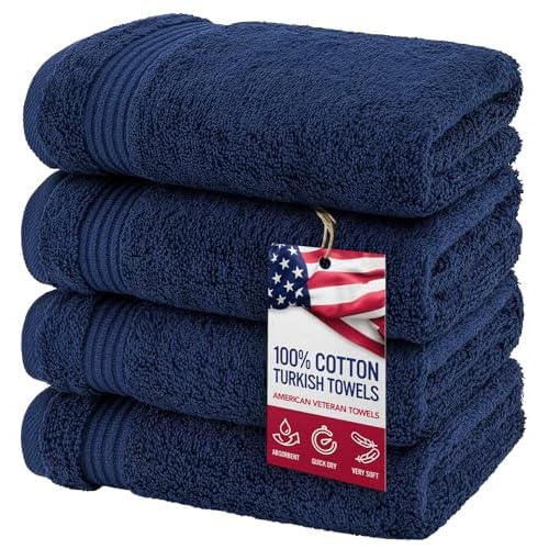 American Veteran Towel, Hand Towels for Bathroom Set of 4, 100% Cotton Turkish Hand Towel Sets, Soft Hand Face Towels, Navy Blue Hand Towels