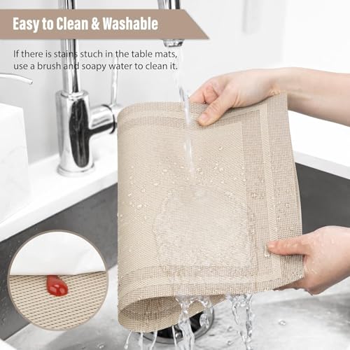 Image of Placemats Set Of 6 Dining Table Place Mats | Placemats Table Mat PVC Material | Non-Slip Heat Resistant | Dining Tablemates Washable Anti-Skid | Size 45 X 30Cm (Gold)