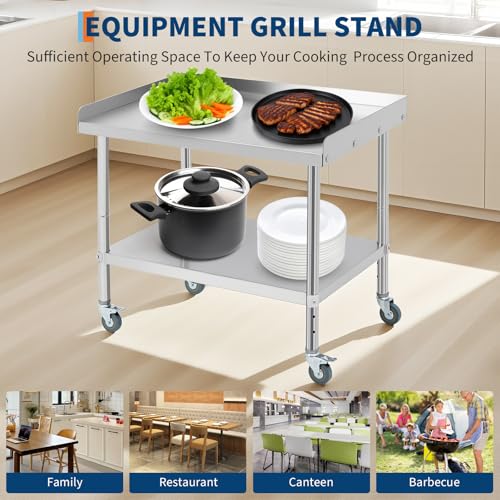 Image of Equipment Grill Stand Table 36x30x30 Inch Stainless Steel NSF Certified 400 Lbs Capacity with Adjustable Legs, 2 inch Edge Baffle, for Hotel, Home, Commercial Restaurant Kitchen