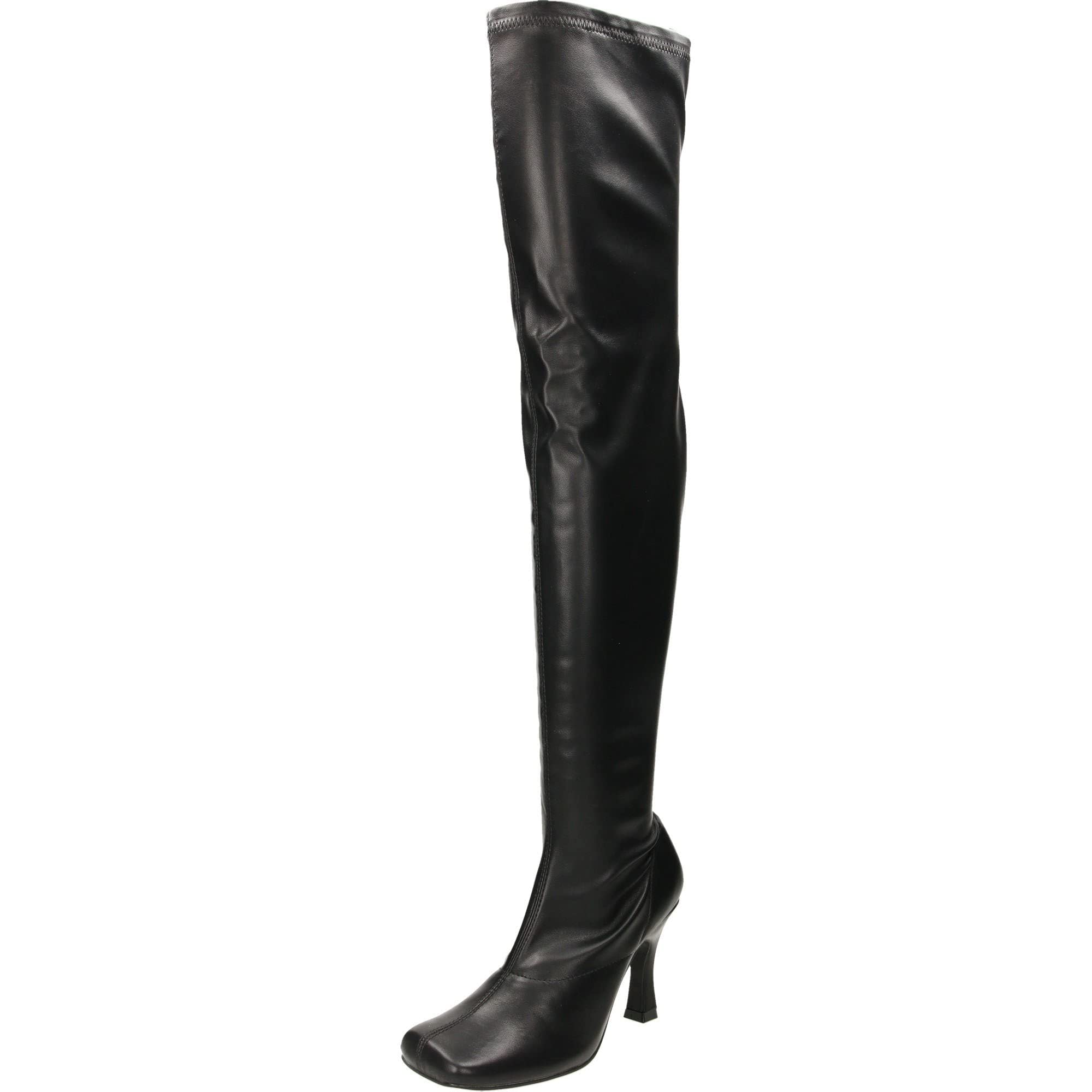 Mixx Shuz Over The Knee Boots Thigh High Heel Square Toe Stretchy Black