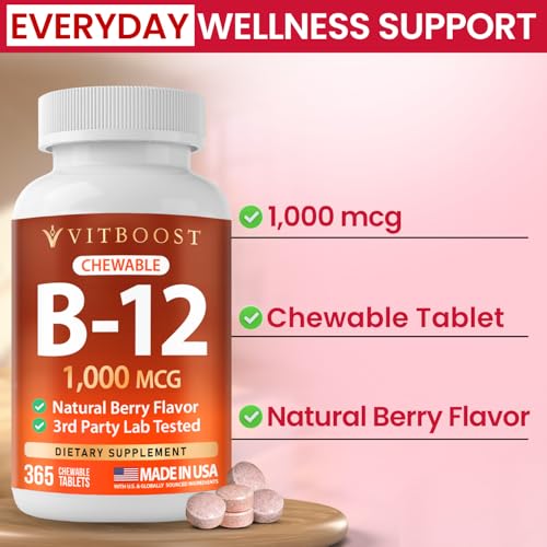 Image of VITBOOST Vitamin B12 1000 mcg Chewable Tablets Natural Berry Flavor, 365 CT