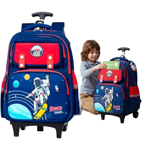 Mochila Escolar com Rodinha, desenho astronauta, mochila para meninos, carrinho com regulagem de altura e rodinha de silicone