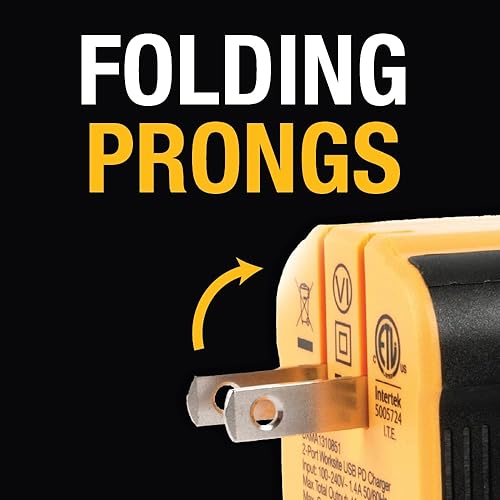 Miniatura 7 de DEWALT Cargador de pared USB de 2 puertos, cargador de lugar de trabajo NeverBlock, adaptador de CA de alimentación dual de 5 V 2.1 A, cubo de