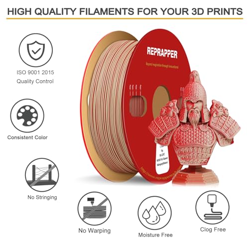 Image of Reprapper Wood PLA Filament 1.75mm, Dual Color Natural & Mahogany with Real Wood Fibers, Low Warping Matte Finish 3D Printing Material, 1kg Spool