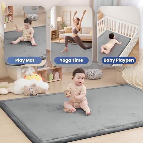 Image of Huloo Sleep Large 79 inchx110 inch Baby Activity Play Mat for Floor (Dark Gray)