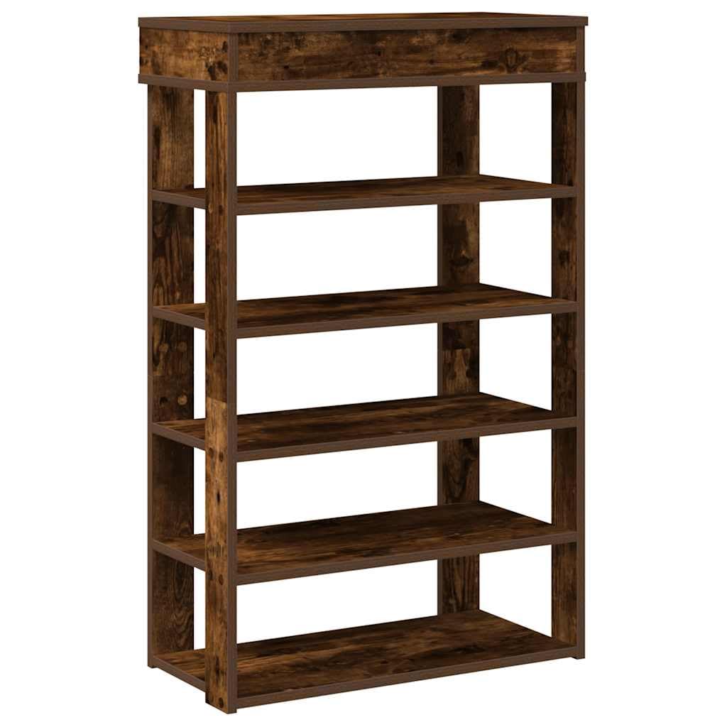Zapatero de roble ahumado de 60x30x98 cm con varios compartimentos