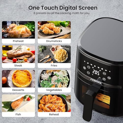 Air Fryer, 6 in 1 Visualized Window Air Fryers Oven with Dishwasher Safe Basket,Low Noise Airfryers with Timer & Temperature Control,8 Cooking Presets Oilless Cooker for Quick Meal