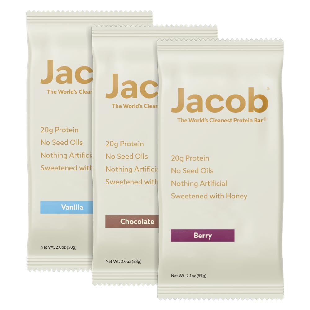 Protein Bars, Variety Pack (9 Bars Total) Contains 3 of Each: Chocolate, Vanilla, Berry - 20g Grass-Fed Protein - No Semi Oils