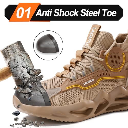 Image of LAoutun Steel Toe Shoes for Men Work Shoes Safety Sneakers Comfortable Lightweight Puncture Proof Slip on Indestructible Construction Work Shoes