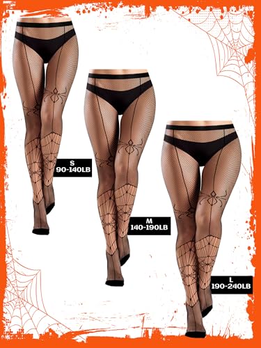 Image of Fourluoo 3 Pairs Fishnet Stockings for Women Black Ripped Spider Web Tights High Waist Stockings Hole Pantyhose